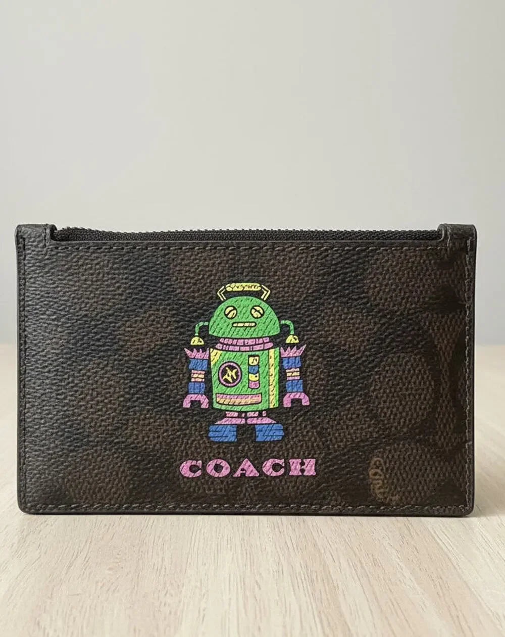 Coach Cosmic Robot Zip Card Case CW223 Brown Leather Wallet